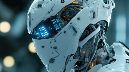 Fototapeta premium A close-up of a robot's visual cortex, with focus on the data processing units and neural connections.