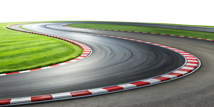 A race track curving right PNG  isolated on white background.AI GENERATED