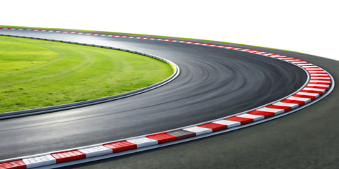 A race track curving right PNG  isolated on white background.AI GENERATED