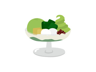 白玉とわらび餅がのった抹茶パフェ