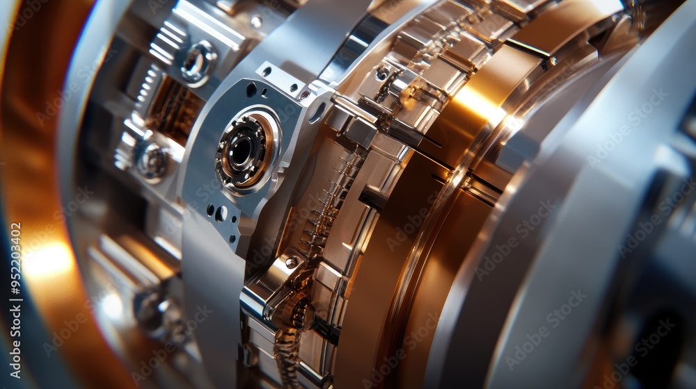 Poster a close-up view of a satellite's rotating joint, focusing on the mechanical design and movement capa