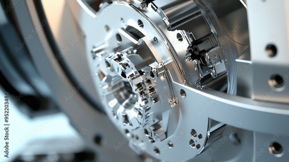 Poster a close-up view of a satellite's rotating joint, focusing on the mechanical design and movement capa