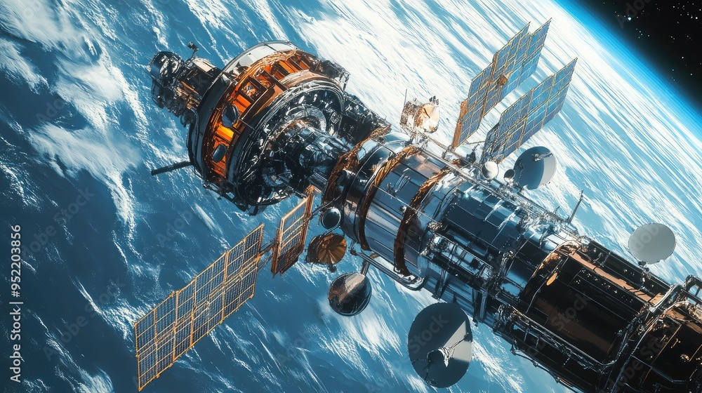 Poster a close-up view of a satelliteas thermal control system, focusing on the radiators and their attachm