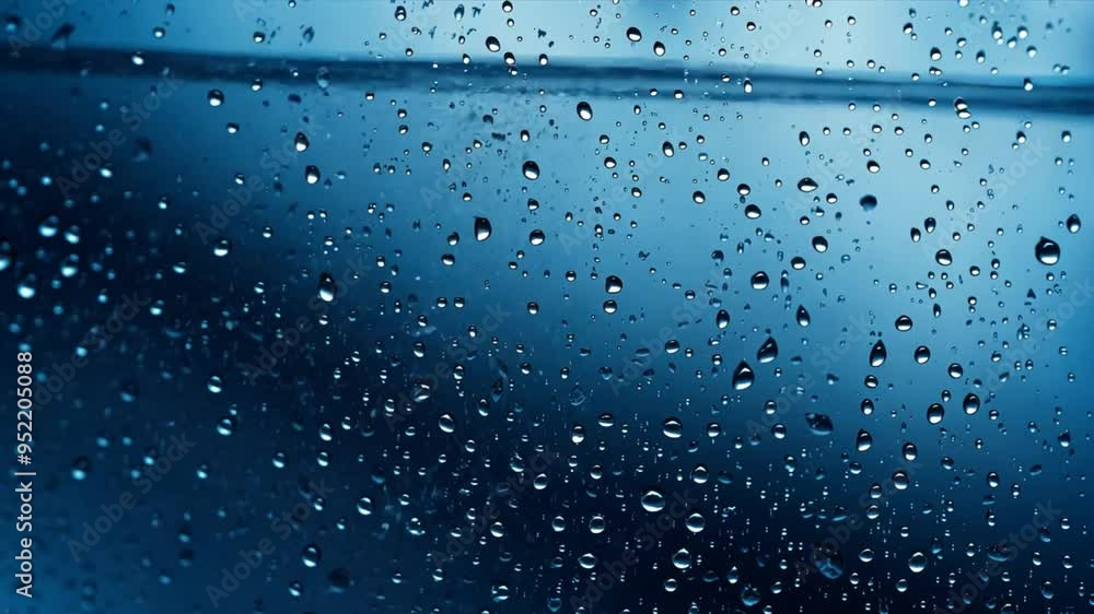 Leinwandbilder The image is of a window with raindrops on it. The drops are small and scattered, creating a sense of movement and fluidity. Scene is calm and peaceful, as the raindrops seem to be falling gently