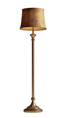 Modern tall metal brass floor lamp isolated on transparent background