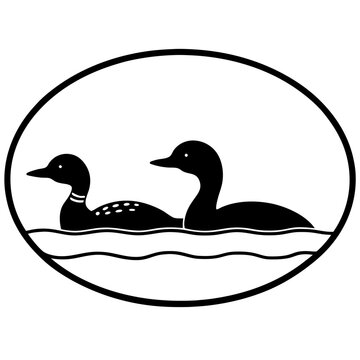 recommend clip art: Loon bird family in lake swimming on water silhouette vector art illustration
