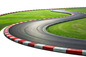 A race track curving right PNG  isolated on white background.AI GENERATED