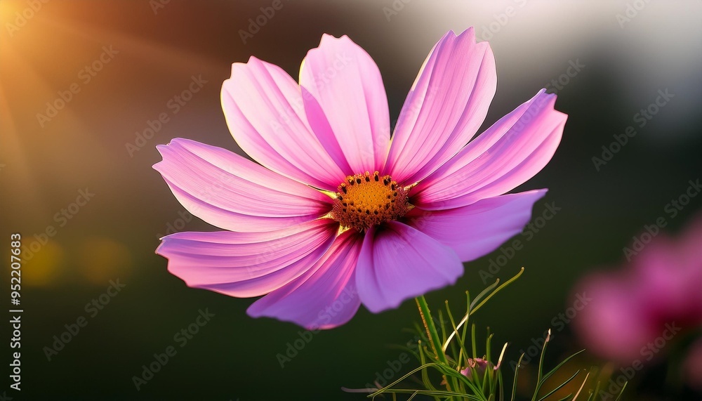 Wall mural close up of a pink cosmos flower growing outdoors