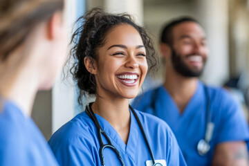 Happy nurse smiling with colleagues