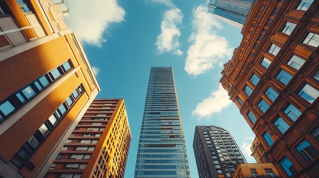 Modern highrise buildings in the centre of Madrid headquarters of companies and offices : Generative AI