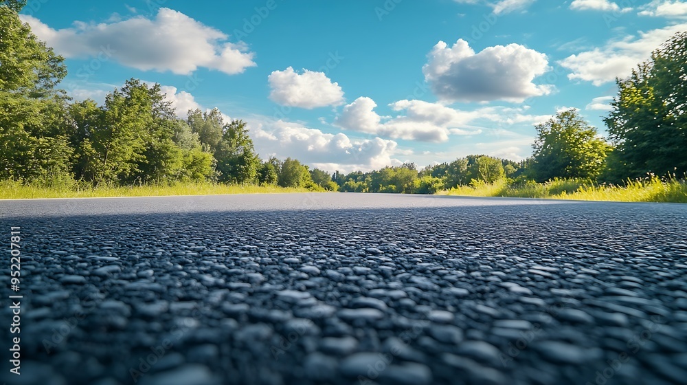 Poster empty asphalt road and cloudscape on sunny day : generative ai