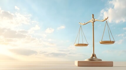 A golden scale of justice stands against a clear blue sky, symbolizing law, balance, and fairness in the legal system.
