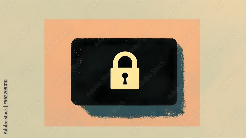 Poster padlock icon on minimalist background representing security and data protection concept