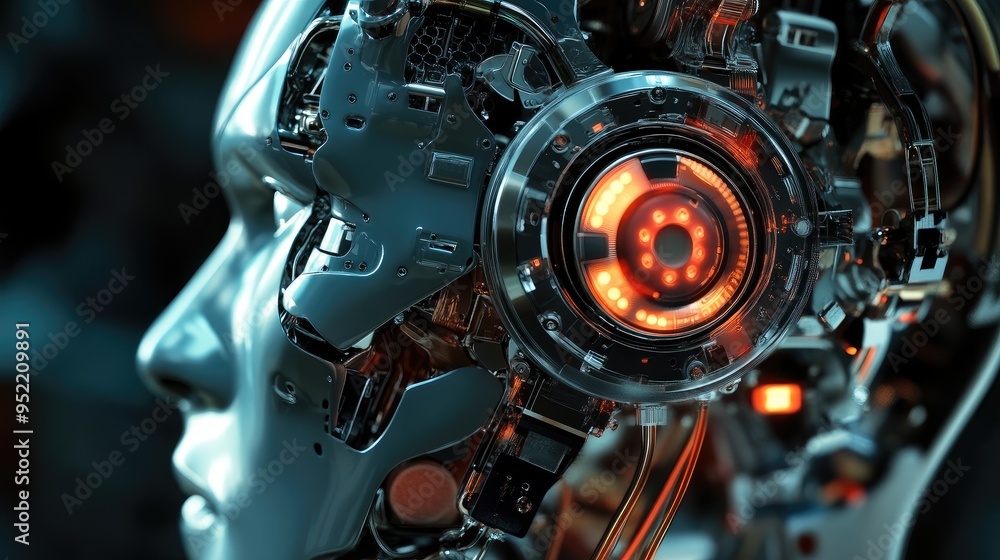 Poster a robot's auditory system, with focus on the synthetic eardrum and sound processors in a detailed sh