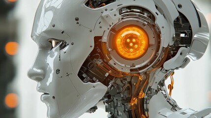 Fototapeta premium A robot's auditory system, with focus on the synthetic eardrum and sound processors in a detailed shot.