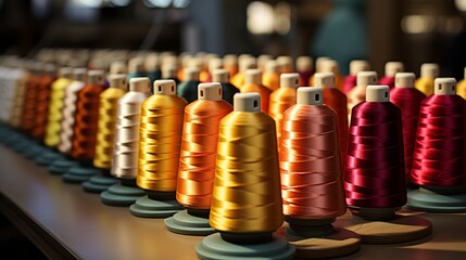 Colorful spools of thread on the stand in tailor