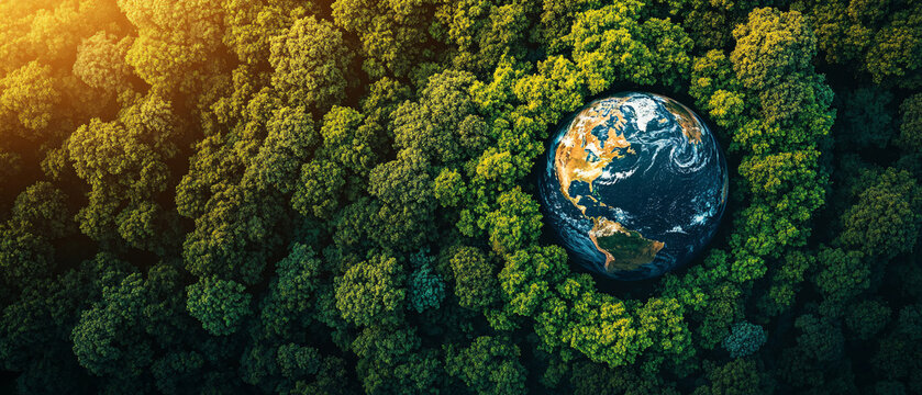 renewable energy light bulb with green energy, Earth Day or environment protection Hands protect forests that grow on the ground and help save the world, solar panels