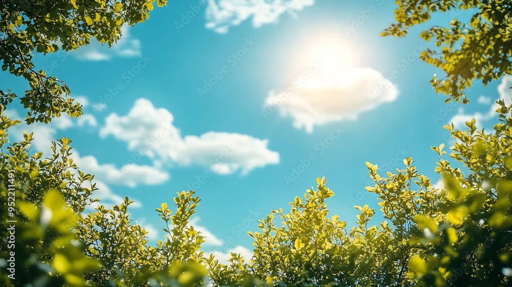 Leinwandbilder beautiful blurred background image of spring nature with surrounded by trees against a blue sky with
