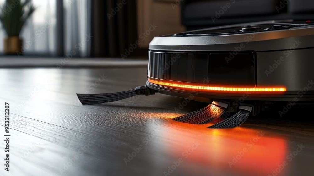 Poster close-up of a cleaning robot's edge sensors, highlighting the fine detail of the detection system.