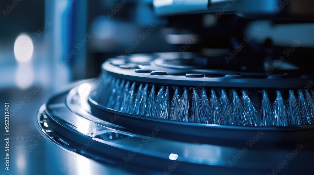 Aufkleber close-up of a cleaning robot's side brushes, showing the fine bristles and rotating mechanism.