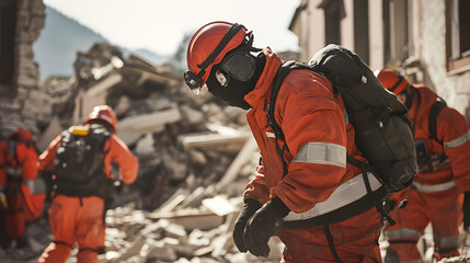 Rescue team rushes to safety protective gear