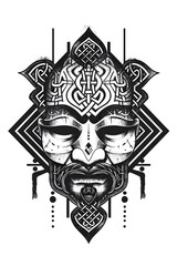 Hyottoko Mask very simple traditional tattoo flash styles illustration