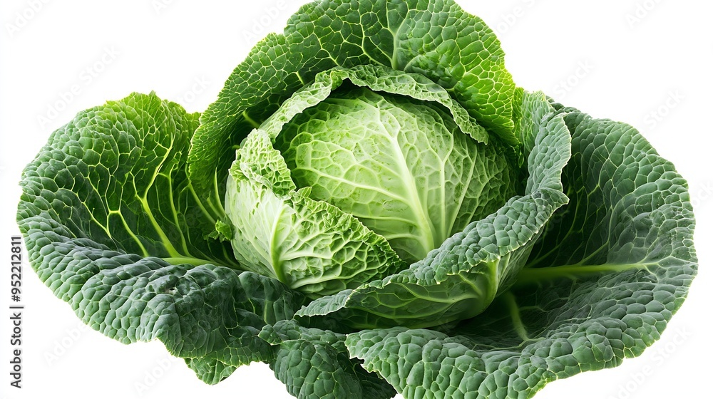 Poster cut of green cabbage isolated on white background clipping path : generative ai