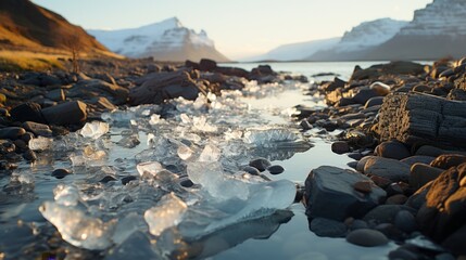 Glacier Ice in Glacial River Water
