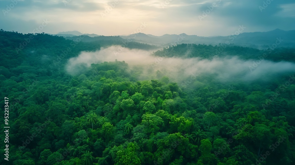 Poster aerial view of nature green forest and tree forest ecosystem and health concept and background textu