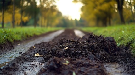 Obraz premium Farm manure by the road : Generative AI