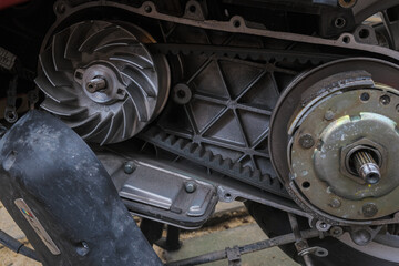 Mechanical working on automatic CVT transmission of scooter mortorcycle repair belt and clutch