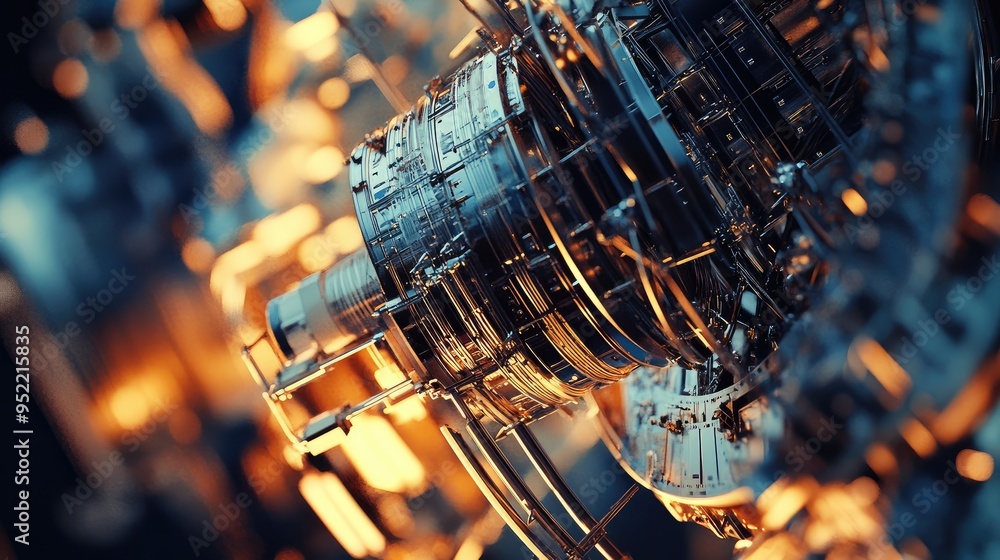 Poster close-up of a satellites communication array, focusing on the alignment and intricate details.