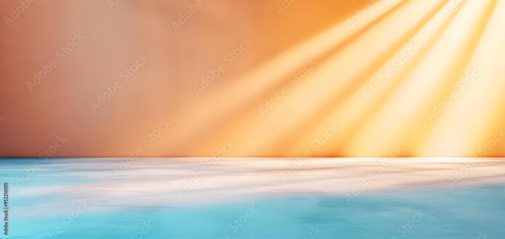 Poster a serene backdrop with soft light rays illuminating a tranquil space, perfect for creative projects 