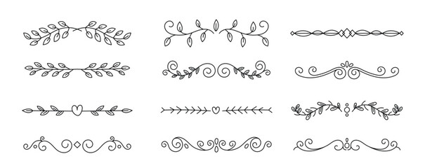 Hand drawn ornamental divider white background set.