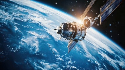 Close-up of a satellite's navigation system, focusing on the sensors and guidance technology.