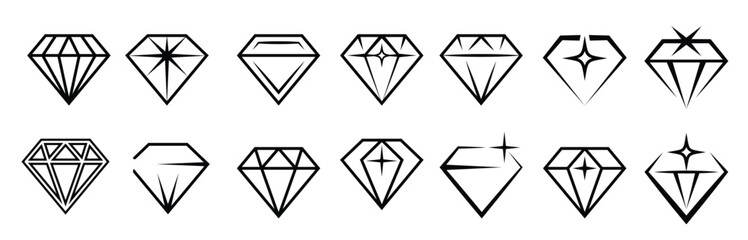 Jewelry set. Stylized diamonds collection recent vector black symbols. Diamond stylized, jewelry luxury, jewel collection illustration