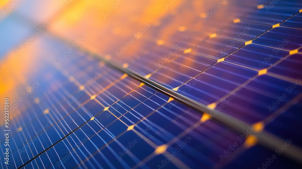 Poster close-up of a satelliteas solar array, highlighting the grid pattern and the reflective quality of t