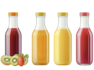 Set of various healthy fresh fruit juice in glass bottle png