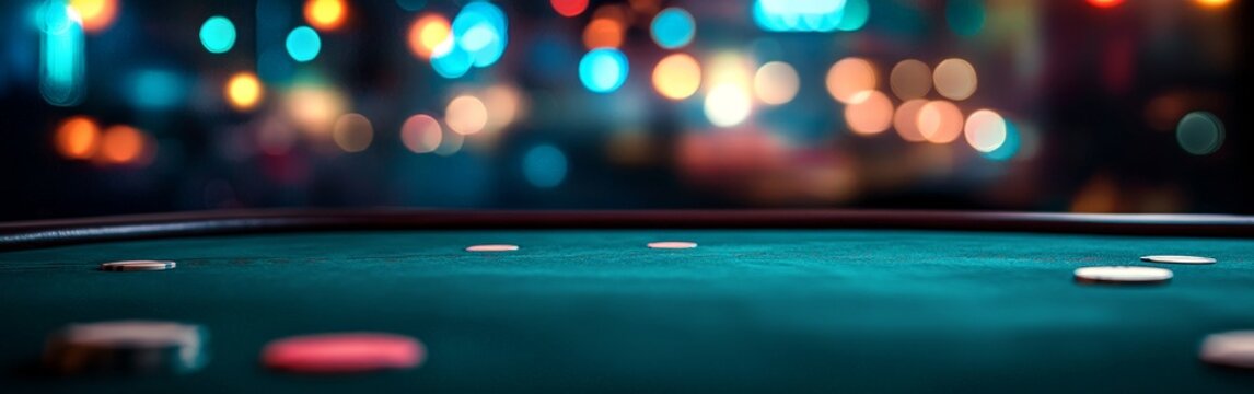 Close-Up of green Table with Blurred Casino Background