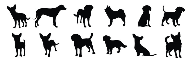 Set dog silhouettes animals silhouette.