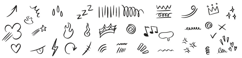 Set hand drawn doodle expression sign concept design isolated white background.