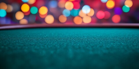 Close-Up of green Table with Blurred Casino Background