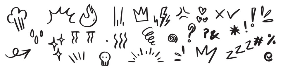 Set hand drawn doodle expression sign concept design isolated white background