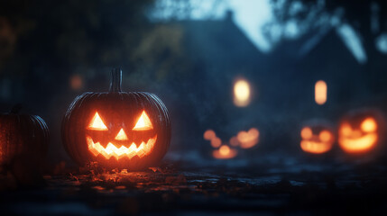 Eerie Jack-o'-Lanterns Glowing on Halloween Night
