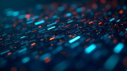 Obraz premium A dynamic illustration of data flow represented by glowing lines and particles on a dark background