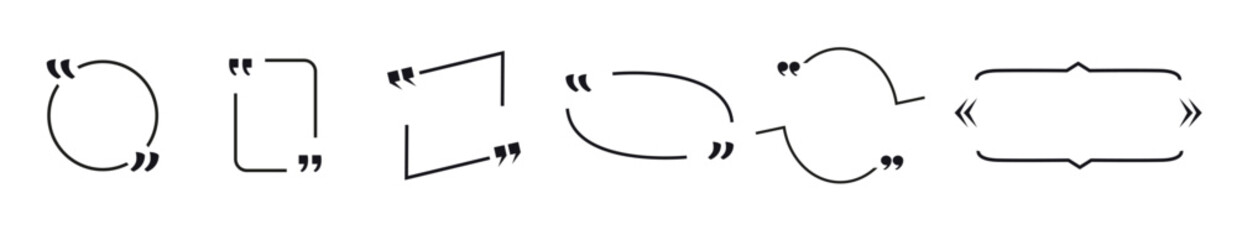 Set of Quote Frames Isolated on White Background Quotation Signs Blank Rectangular Square