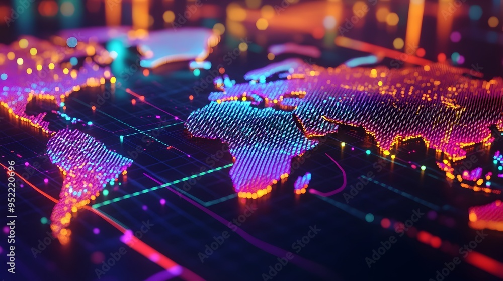 Poster captivating global network of interconnected digital data and communication