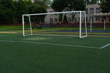 Obraz premium Football gates at the school stadium. Football field