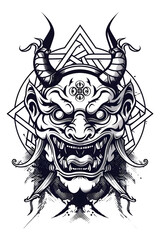 Japan mask very simple traditional tattoo flash styles illustration