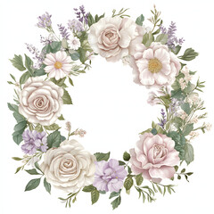 Elegant Floral Wreath with Soft Pastel Flowers and Greenery
